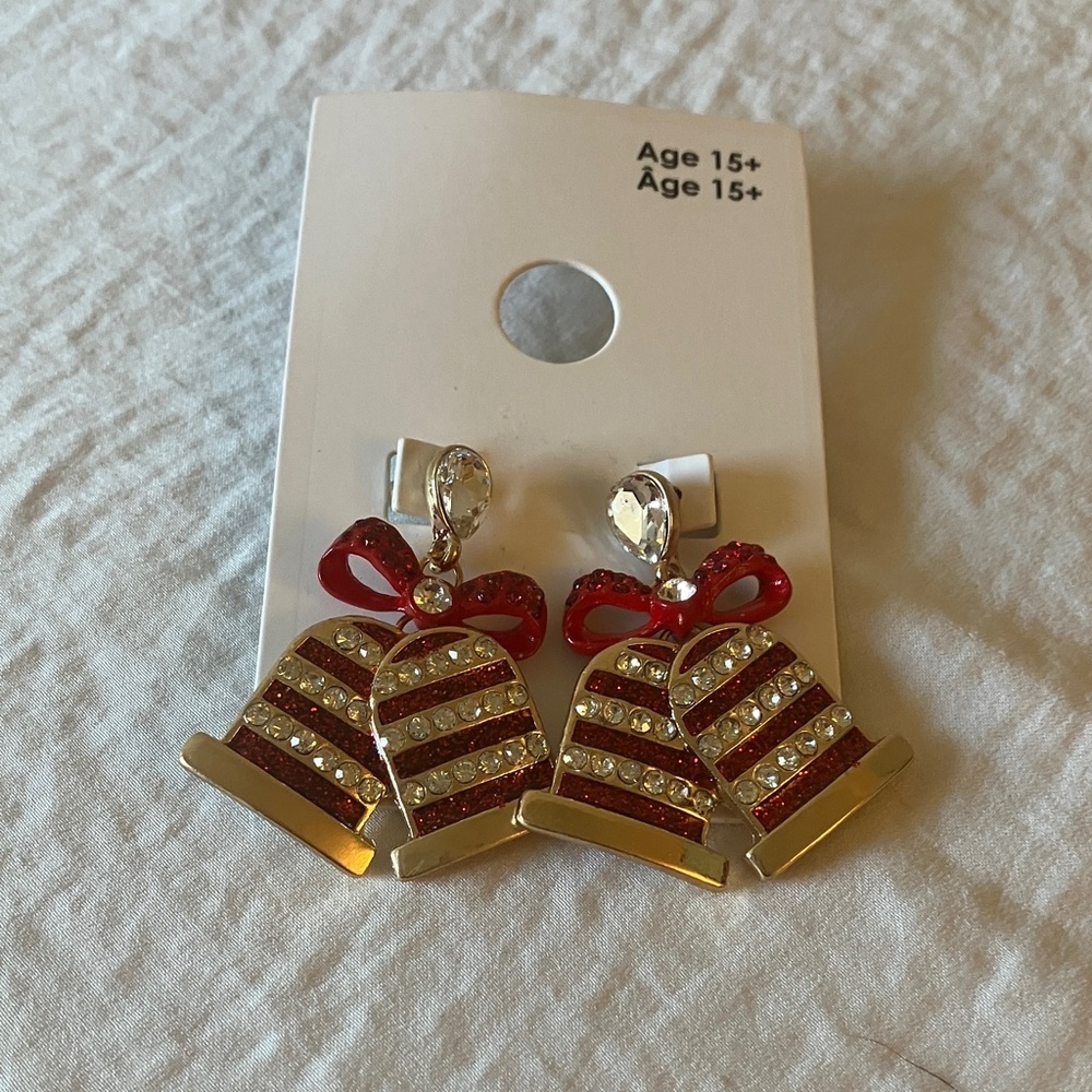 GAP: Gold Tone/Red Holiday Bell Earrings- Christmas